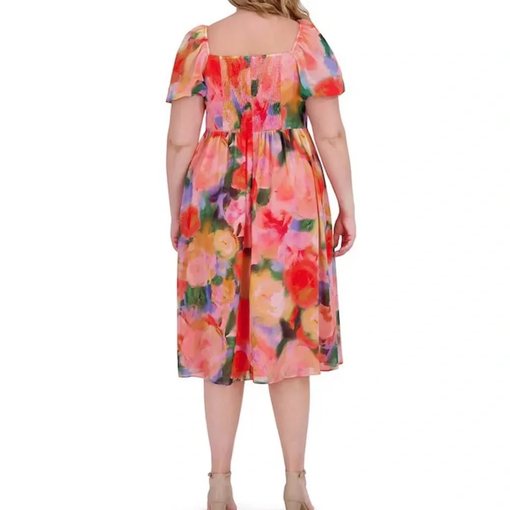 NWT Vince Camuto Plus Floral Chiffon A-Line Midi Dress Puff Sleeve w/Pockets 18W - Picture 10 of 10